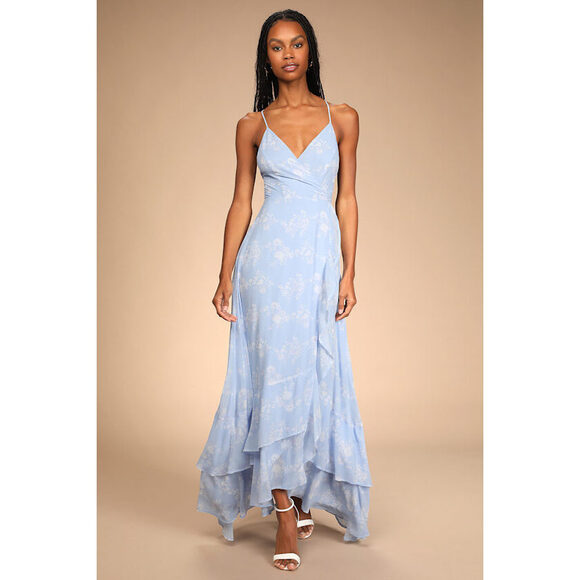 Lulus Dresses & Skirts - Light Blue Floral Lace-up High-low Maxi Dress - Size S